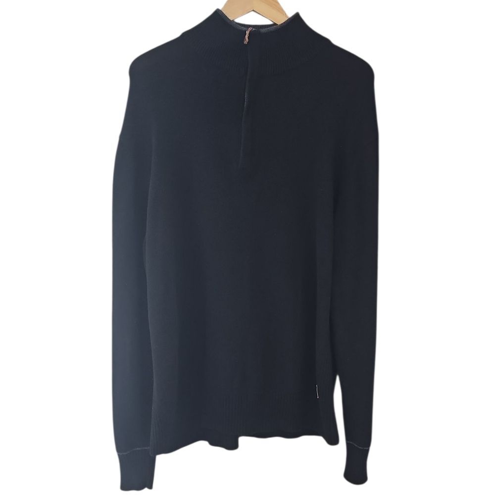 Roots Canada Cotton Cashmere Quarter Zip Sweater XL Black Minimalist Luxury